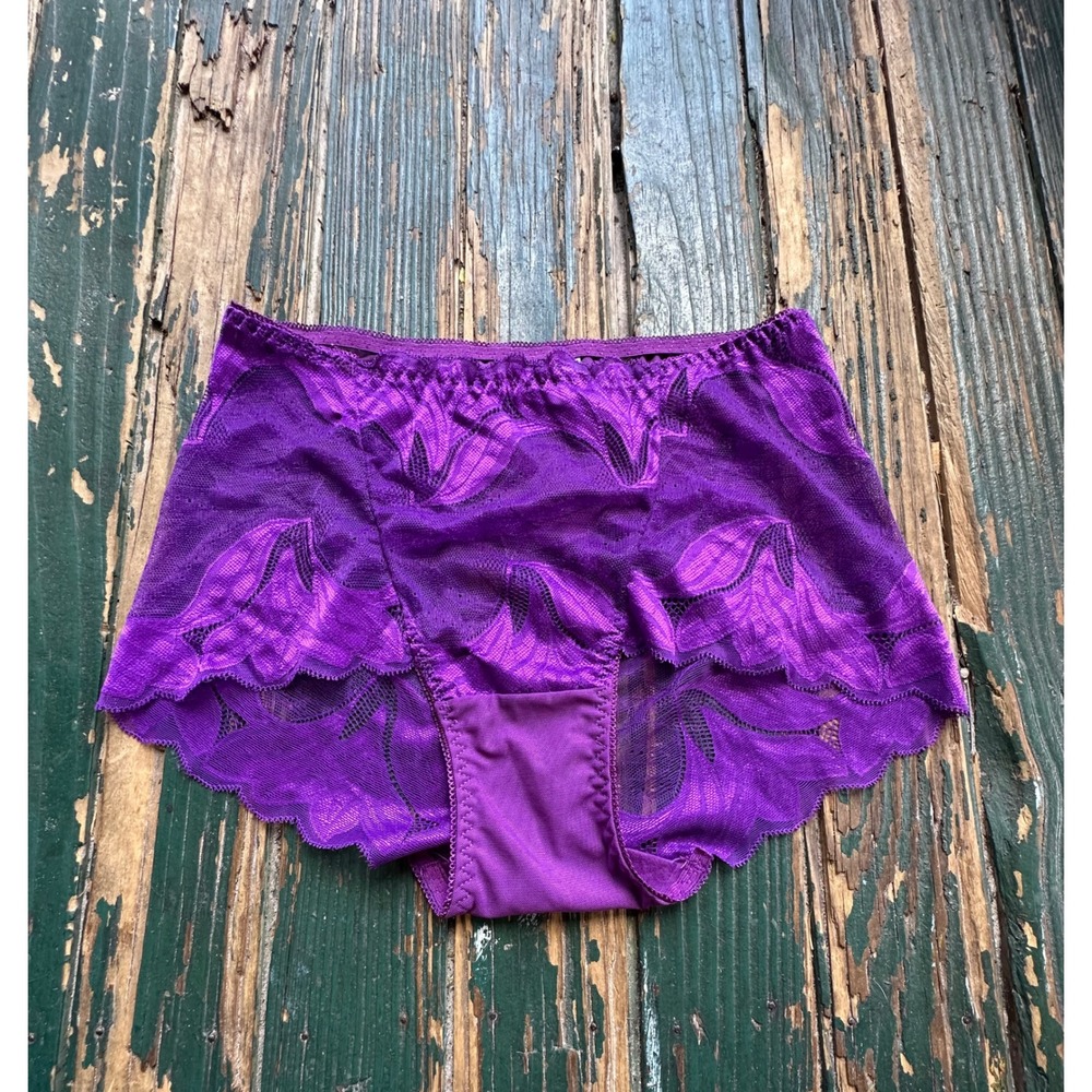 Vintage Purple Sheer Floral Lace High Waist Panties Briefs Violet Lingerie